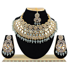 Gold Rodium Polish Black and Grey color Necklace in Metal Alloy studded with CZ Diamond, Kundan, Pearl