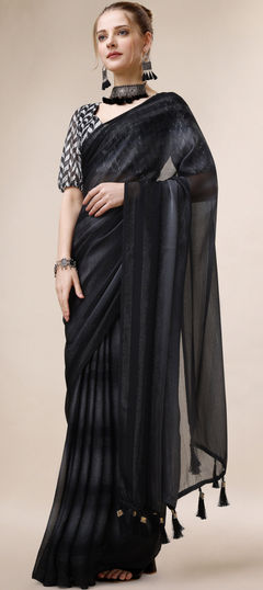 Festive, Party Wear Black and Grey color Saree in Chiffon fabric with Classic Printed work : 1894070