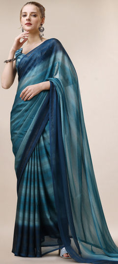 Festive, Party Wear Blue color Saree in Chiffon fabric with Classic Printed work : 1894072