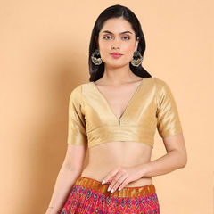 Gold color Blouse in Art Silk fabric with Thread work