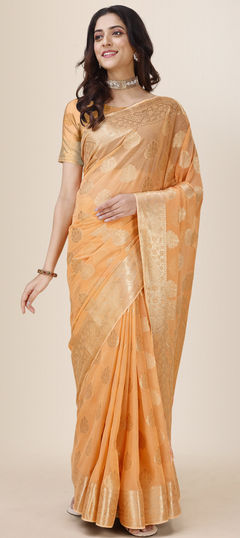 Festive, Party Wear Orange color Saree in Shimmer fabric with Classic Weaving work : 1894096