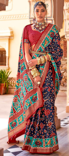 Blue color Saree in Art Silk fabric with Printed work
