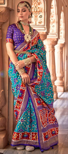 Blue color Saree in Art Silk fabric with Printed work