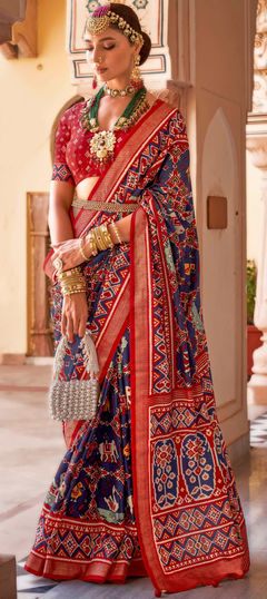 Blue color Saree in Art Silk fabric with Printed work