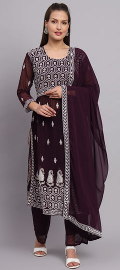 Purple and Violet color Salwar Kameez in Faux Georgette fabric with Embroidered, Resham, Sequence, Thread work