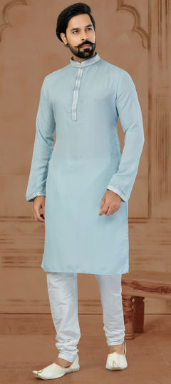 Blue color Kurta Pyjamas in Silk fabric with Resham, Thread work