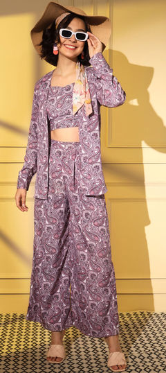 Pink and Majenta color Co-ords Set in Crepe Silk fabric with Printed work