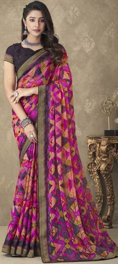 Casual, Festive Multicolor color Saree in Chiffon fabric with Classic Printed, Weaving work : 1895750