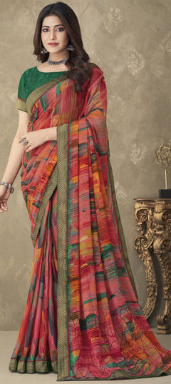 Casual, Festive Multicolor color Saree in Chiffon fabric with Classic Printed, Weaving work : 1895762