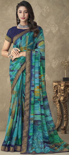 Casual, Festive Multicolor color Saree in Chiffon fabric with Classic Printed, Weaving work : 1895763