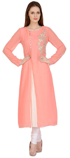 Pink and Majenta color Salwar Kameez in Georgette fabric with Embroidered, Resham, Thread work