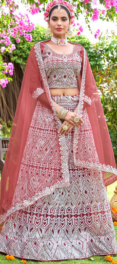 Pink and Majenta color Lehenga in Net fabric with Embroidered, Resham, Sequence work