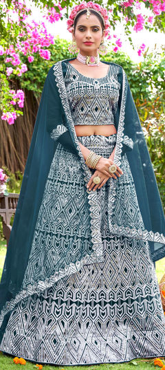 Blue color Lehenga in Net fabric with Embroidered, Resham, Sequence work