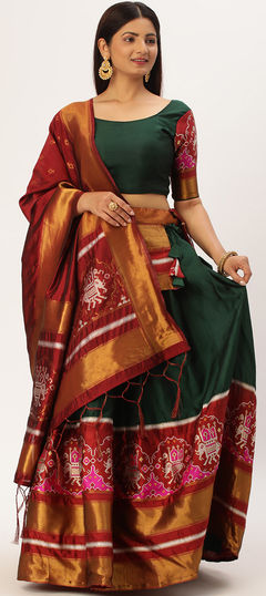 Green color Lehenga in Litchi Silk fabric with Printed work