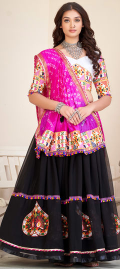 Black and Grey color Lehenga in Georgette fabric with Embroidered, Printed, Resham, Thread work