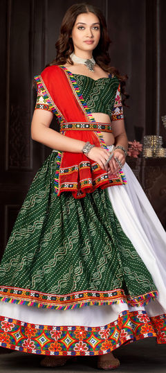 White and Off White color Lehenga in Silk cotton fabric with Embroidered, Printed, Resham, Thread work