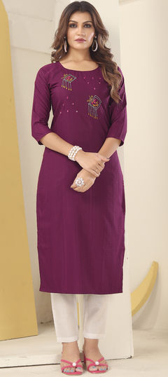 Purple and Violet color Kurti in Art Silk fabric with Embroidered, Resham, Thread, Zari work