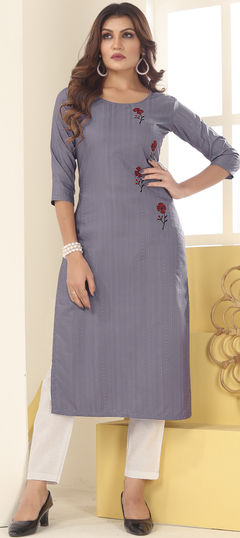 Black and Grey color Kurti in Art Silk fabric with Embroidered, Resham, Thread, Zari work