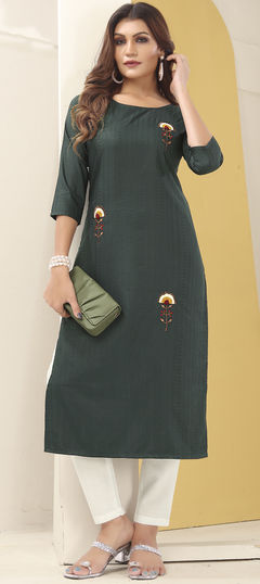 Green color Kurti in Art Silk fabric with Embroidered, Resham, Zari work