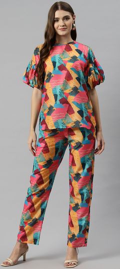 Casual Multicolor color Co-ords Set in Muslin fabric with Palazzo, Straight Digital Print work : 1897642