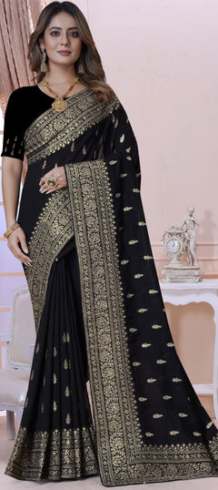 Black and Grey color Saree in Art Silk, Silk fabric with Embroidered, Stone, Thread, Zari work