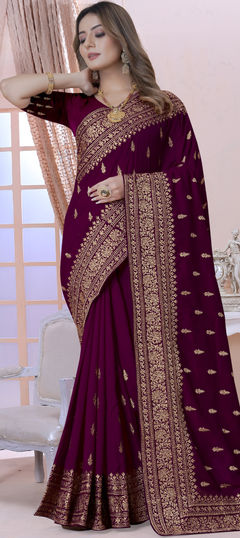 Bollywood, Traditional Purple and Violet color Saree in Art Silk, Silk fabric with South Embroidered, Stone, Thread, Zari work : 1897708