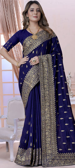 Blue color Saree in Art Silk, Silk fabric with Embroidered, Stone, Thread, Zari work