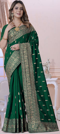 Green color Saree in Art Silk, Silk fabric with Embroidered, Stone, Thread, Zari work