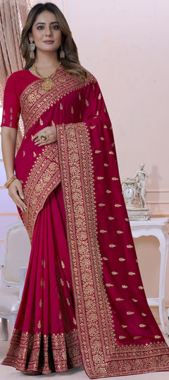 Pink and Majenta color Saree in Art Silk, Silk fabric with Embroidered, Stone, Thread, Zari work