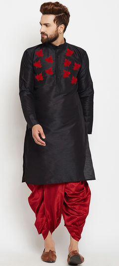Black and Grey color Dhoti Kurta in Dupion Silk fabric with Embroidered, Resham, Thread work