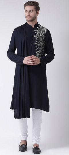 Blue color Kurta Pyjamas in Blended Cotton fabric with Embroidered, Resham, Thread work