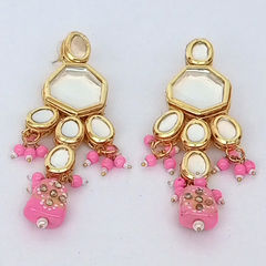 Gold Rodium Polish Pink and Majenta color Earrings in Metal Alloy studded with Kundan