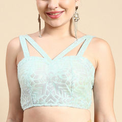 Green color Blouse in Net fabric with Embroidered, Sequence, Thread work