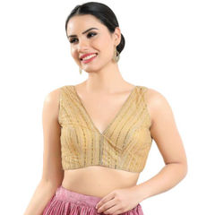 Casual Gold color Blouse in Net fabric with Printed, Sequence, Thread work : 1897968