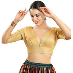 Casual Gold color Blouse in Silk fabric with Thread work : 1897981