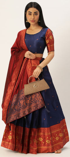 Blue color Lehenga in Litchi Silk fabric with Printed work
