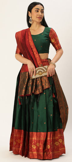 Green color Lehenga in Litchi Silk fabric with Printed work