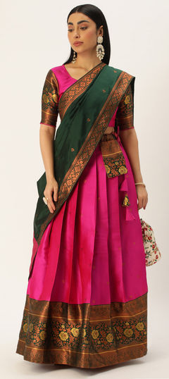 Pink and Majenta color Lehenga in Litchi Silk fabric with Printed work
