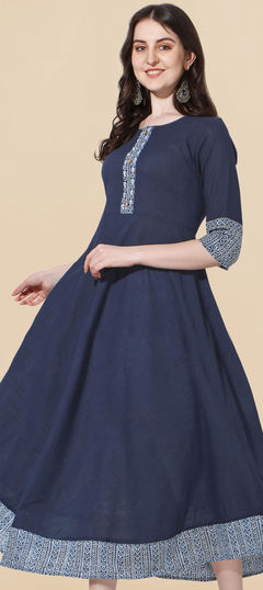 Blue color Kurti in Cotton fabric with Printed work