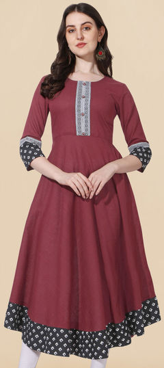Red and Maroon color Kurti in Cotton fabric with Printed work