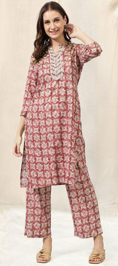 Pink and Majenta, White and Off White color Salwar Kameez in Rayon fabric with Printed work