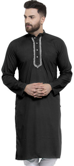 Black and Grey color Kurta in Blended Cotton fabric with Embroidered, Thread work