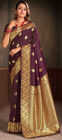 Purple and Violet color Saree in Silk fabric with Weaving work