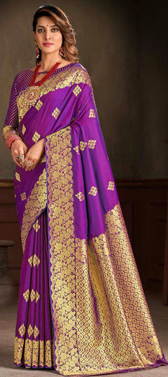 Purple and Violet color Saree in Silk fabric with Weaving work