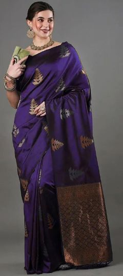 Purple and Violet color Saree in Banarasi Silk, Silk fabric with Thread, Weaving, Zari work