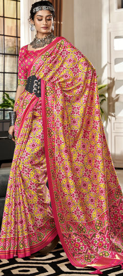 Party Wear, Traditional Yellow color Saree in Patola Silk, Silk fabric with South Printed work : 1898665