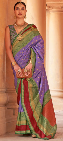 Purple and Violet color Saree in Patola Silk fabric with Printed, Weaving, Zari work