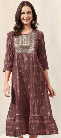 Purple and Violet color Kurti in Cotton fabric with Embroidered, Sequence, Thread, Zari work