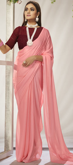 Pink and Majenta color Saree in Crushed Silk fabric with Sequence work