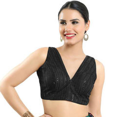 Black and Grey color Blouse in Net fabric with Embroidered work